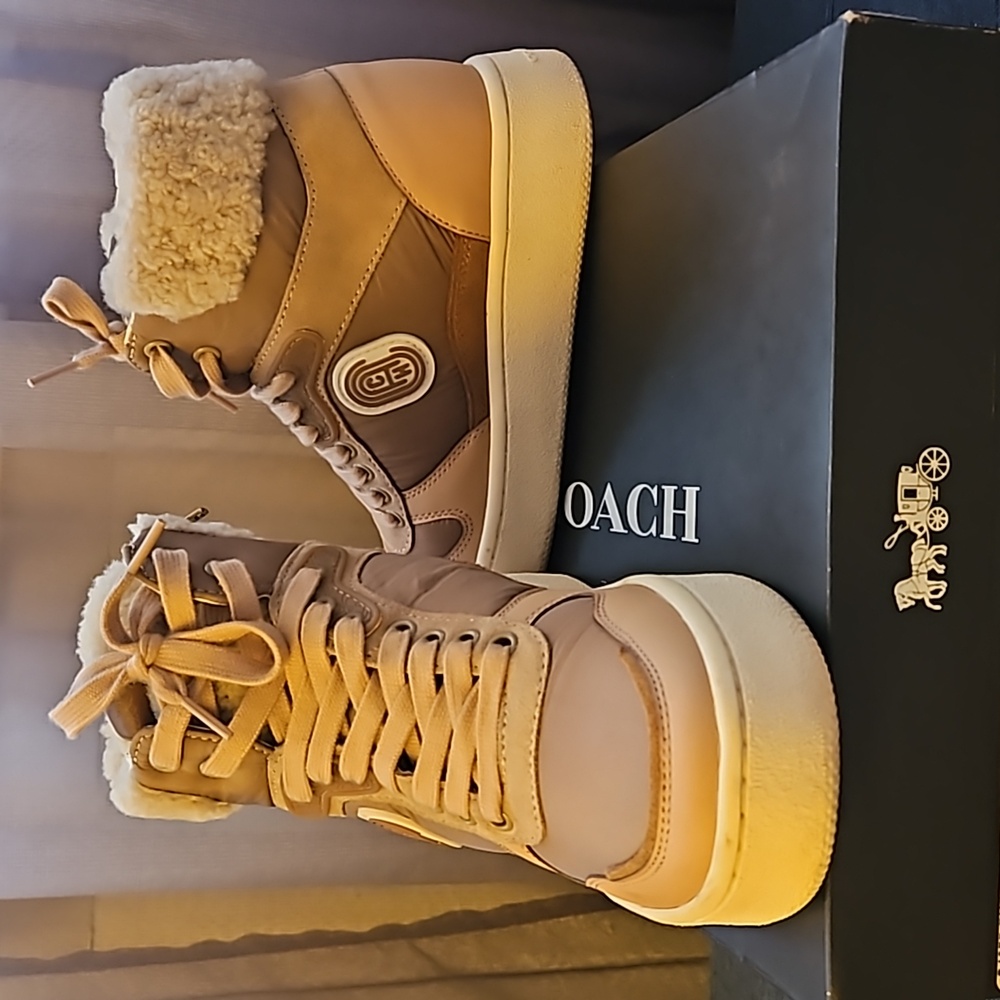 Size 7.5 Coach High Top Shearling Sneaker Boot